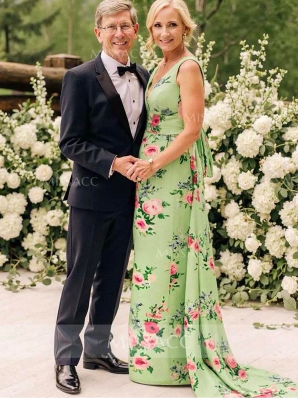 Elegant Green Floral Evening Dress - Women